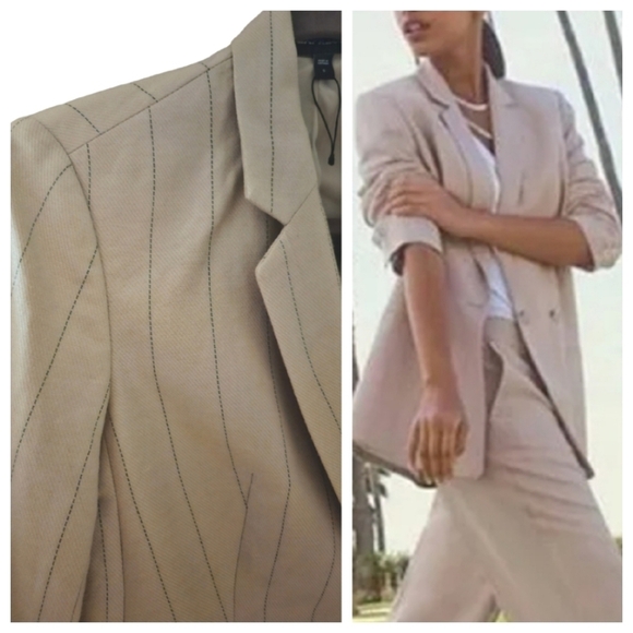 Express Jackets & Blazers - NEW! EXPRESS Tan Linen Blend Pin-Stripe Double Breasted Blazer Small.